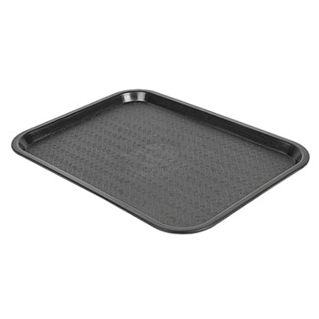 Tabuleiro de fast food em PP preto de 30,4x41,4cm, ideal para restaurantes, com superfície resistente e praticidade.