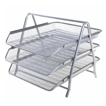 Tabuleiro para secretária com 3 gavetas em rede prata, produto da marca Outros, ideal para organização de escritórios.