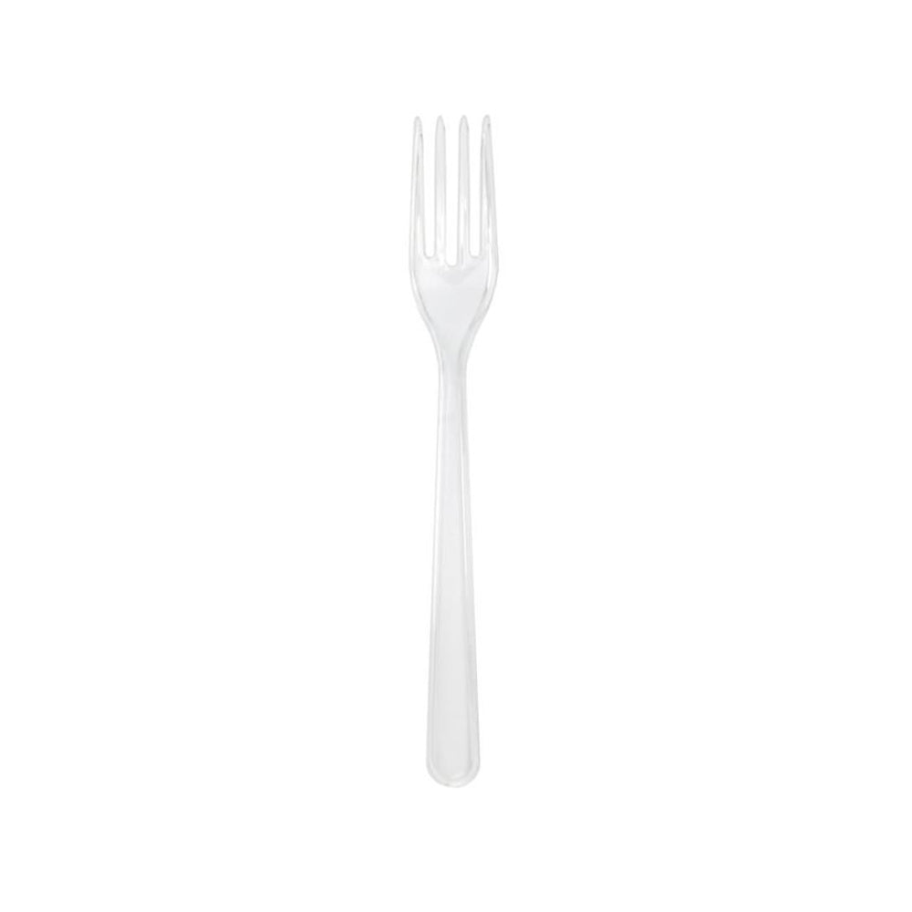 Garfos reutilizáveis PS transparentes de 18cm, pack com 50 unidades, talheres duráveis e leves para uso diário.