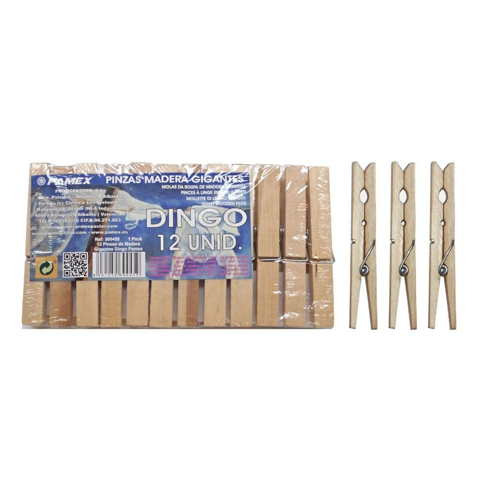 Molas de roupa de madeira Pamex, 9cm, pack com 12 unidades, ideal para lavanderia e secar roupas com facilidade.