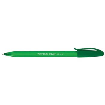 Esferográfica Paper Mate InkJoy 100 verde com ponta de 1mm, embalagem com 50 unidades, caneta de escrita suave e confortável.
