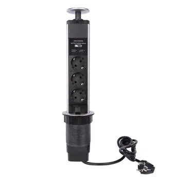 Tomada Tripla POP-UP de Secretária 2x USB-A - SCHUKO