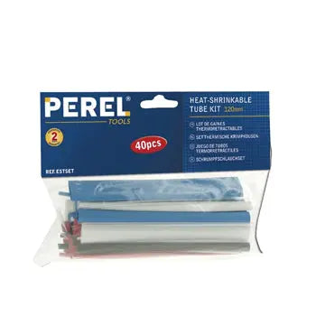 Conjunto de 30 mangas termoretráteis multicoloridas de 12cm da Perel, usadas para isolamento e proteção de cabos elétricos.