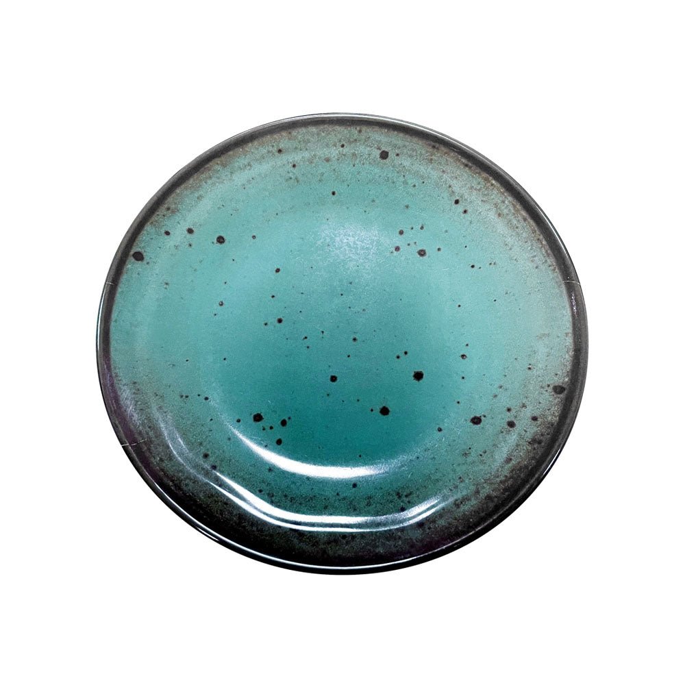 Prato de melamina redondo da Perpetual, cor terracota azul, 21,5cm, com acabamento elegante e resistente.