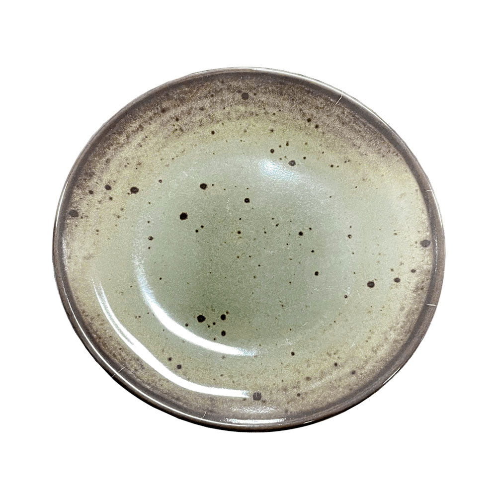 Prato redondo de melamina terracota cinza da Perpetual, 25,5cm, leve e durável para uso diário.