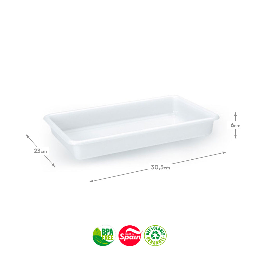 Tabuleiro de hotelaria branco de 30,5x23x6cm com capacidade de 2,5L, feito pela marca PF, ideal para buffet e serviço de alimentos