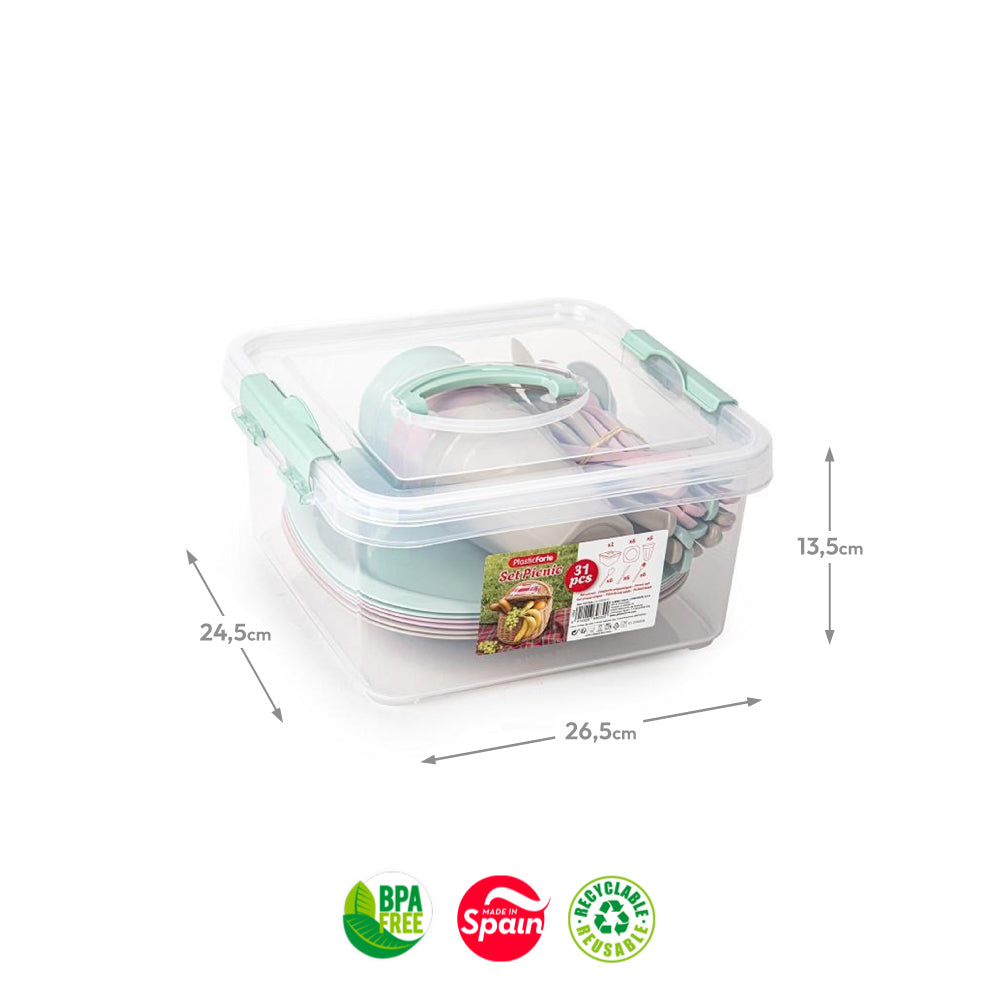 Conjunto de Piquenique 31 Peças Reutilizáveis 5L - Sortido
