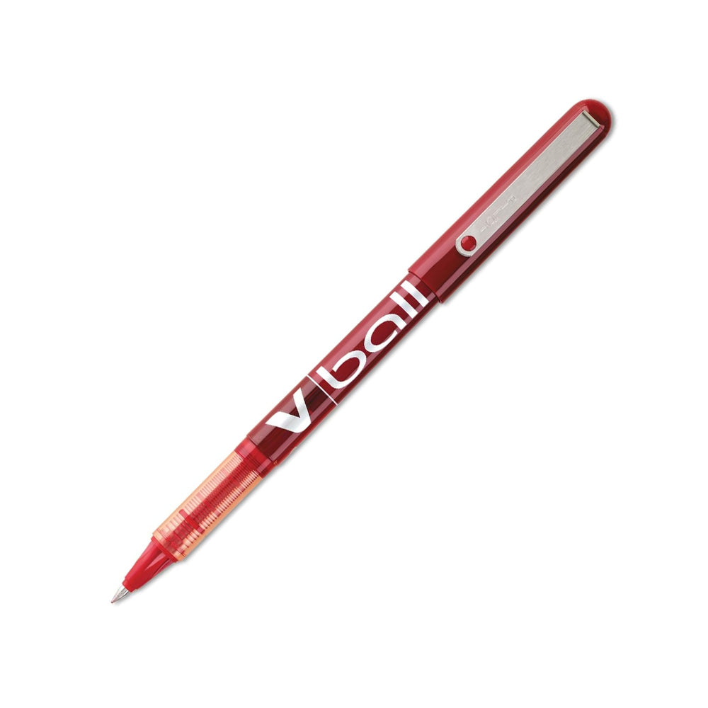 Caneta esferográfica gel Pilot V-Ball F vermelha 0,5mm, unidade com ponta fina e escrita suave, sobre fundo branco