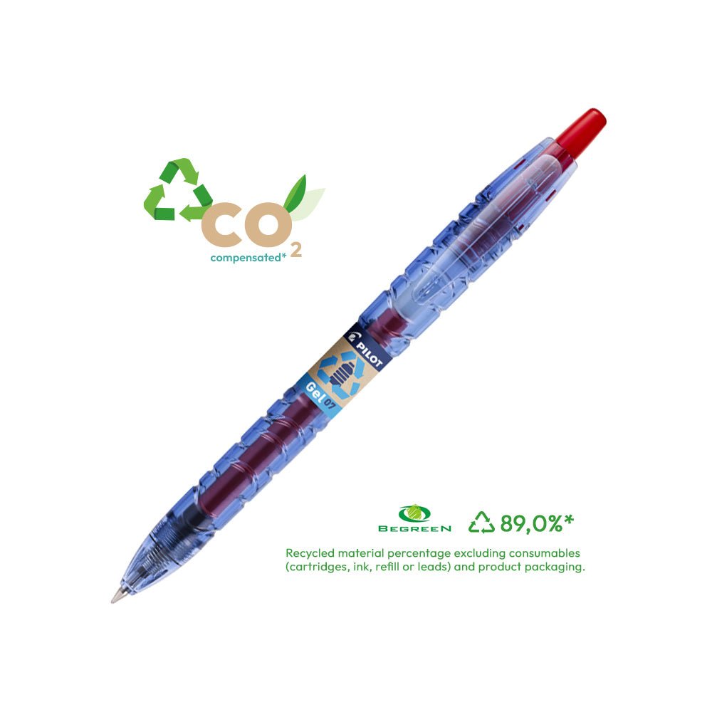 Caneta gel retrátil vermelha Pilot B2P BG com ponta de 0,7mm, esferográfica de escrita suave e confortável.