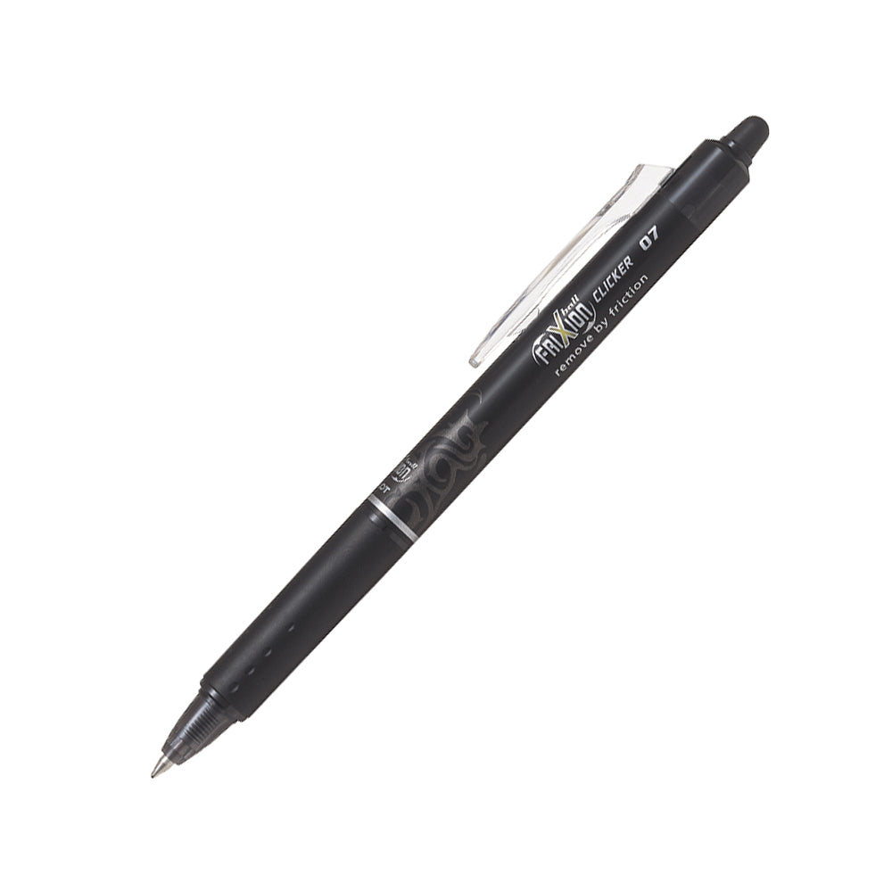 Esferográfica gel Pilot Frixion Ball Clicker preta, ponta de 0,7mm, com escrita suave e intuitiva, na cor preta.