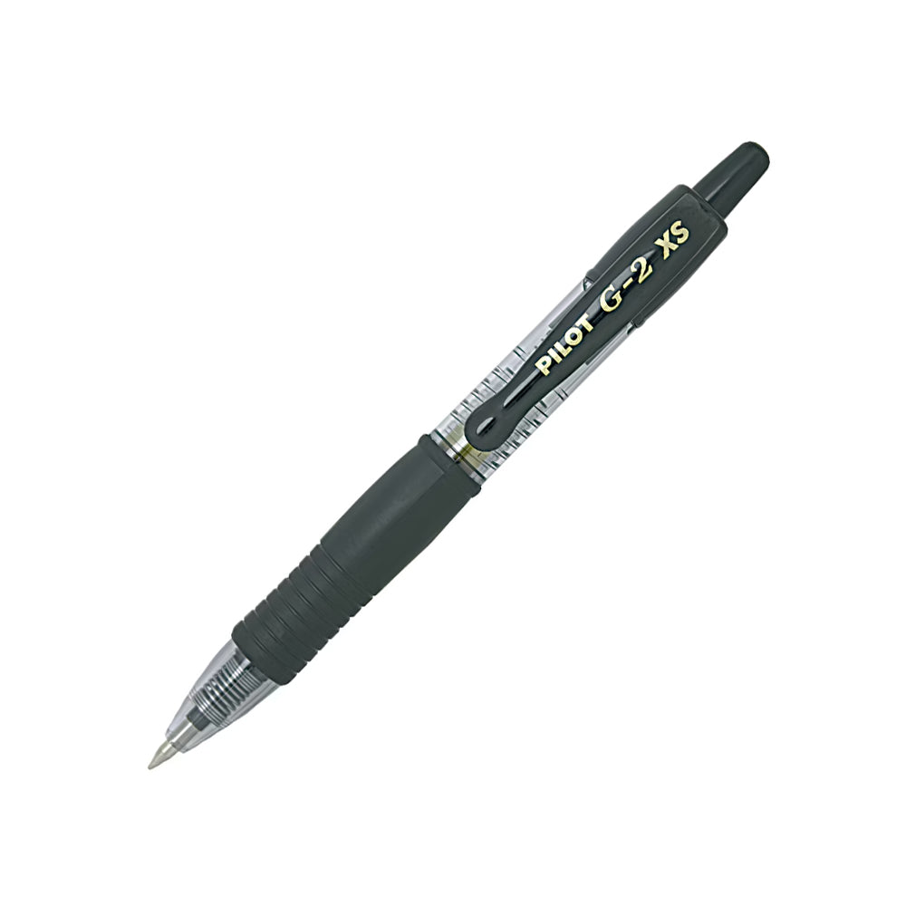 Esferográfica gel Pilot G-2 Pixie Mini retrátil preta com ponta de 0,7mm, mostrando a caneta compacta e elegante.