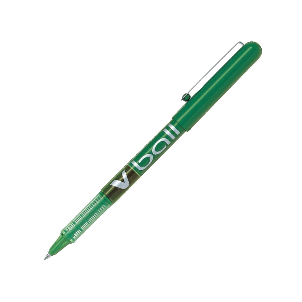 Esferográfica gel Pilot V-Ball F verde de 0,5mm, caneta de escrita suave e tinta vibrante, ideal para escritório e estudos.