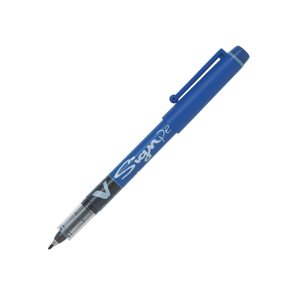 Marcador Pilot V-Sign Pen 0,6mm azul para escrita precisa, com ponta fina e duradoura, ideal para desenhos e anotações.