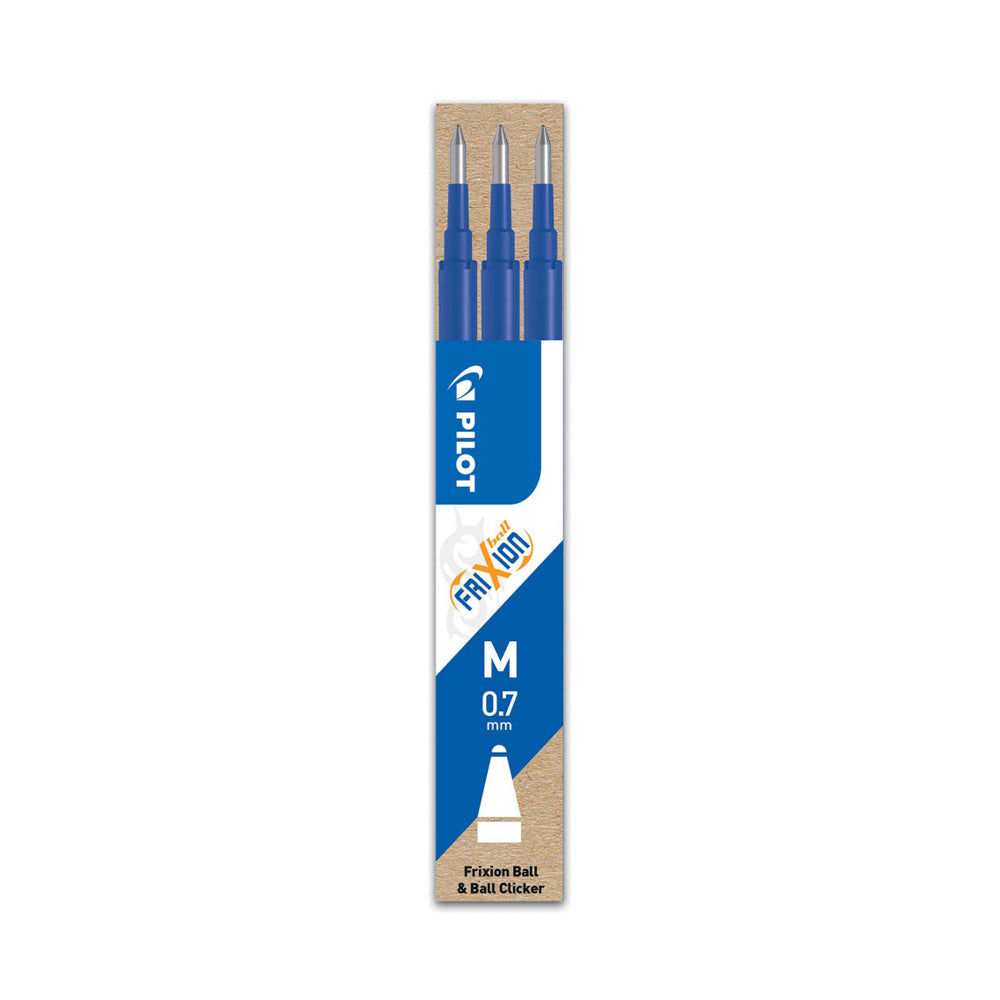 Recarga de gel azul para caneta Pilot Frixion Ball Clicker 0,7mm, kit com 3 unidades, compatível com canetas Pilot.