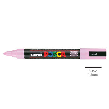 Caneta Posca PC-5M Rosa Claro, marcador para artes, ponta de 1,8mm, ideal para desenhos e projetos artísticos.