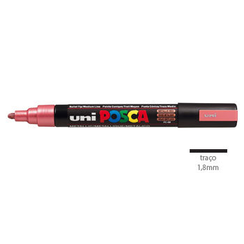 Marcador Posca PC-5M Vermelho Metal para acrílico, ponta de 1,8mm, ideal para artes e projetos criativos.