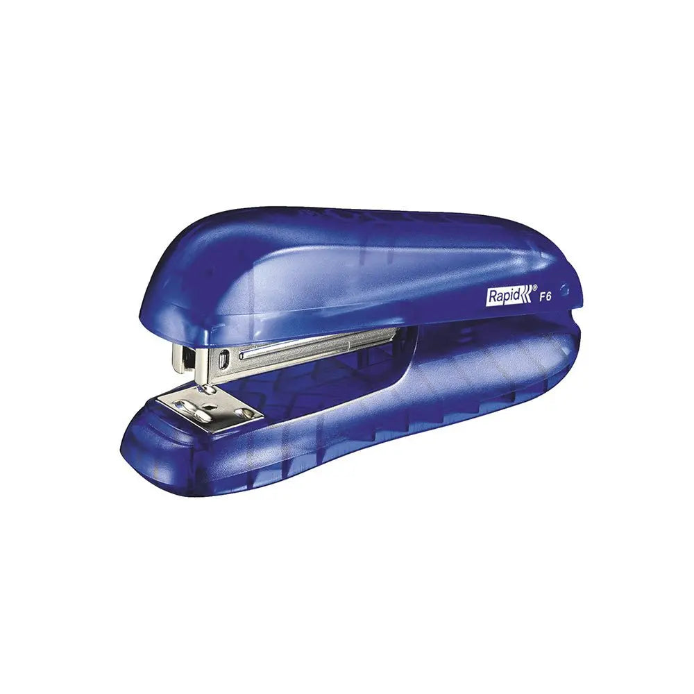 Agrafador Rapid F6 24/6 azul para escritório, segura até 20 folhas, ideal para organização de documentos.
