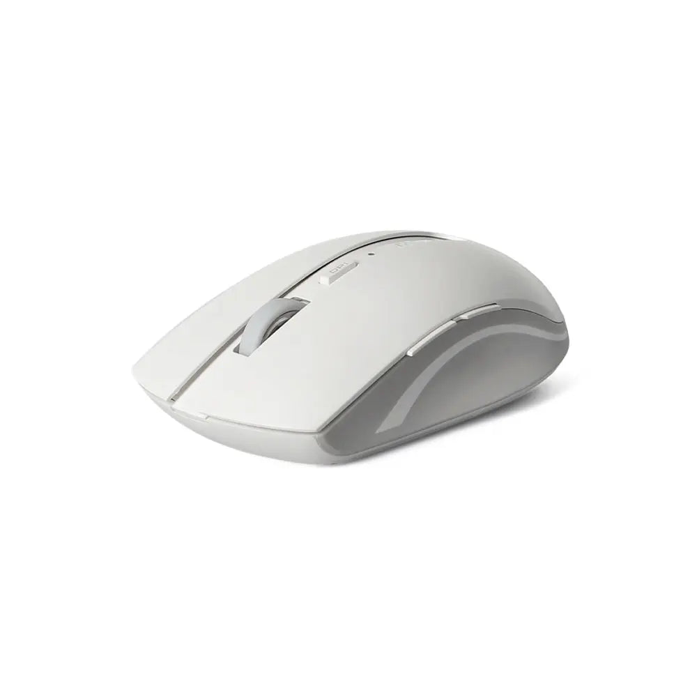 Rato wireless Rapoo 7200M branco, sem fio, com conexão rápida e precisa, visto de frente em ambiente claro