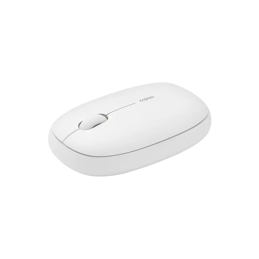 Rato wireless Rapoo M660 Silent branco, sem ruído, design ergonômico, ideal para uso confortável e silencioso.