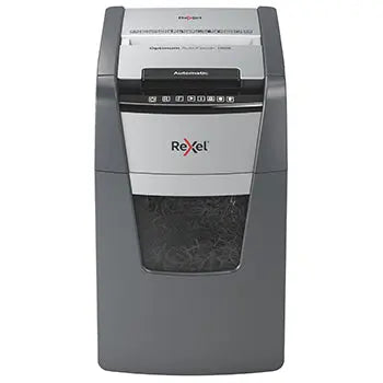 Destruidora de papel Rexel Auto+150X, corte partículas, alta segurança, com lâminas de 4x28mm, para destruição de documentos.