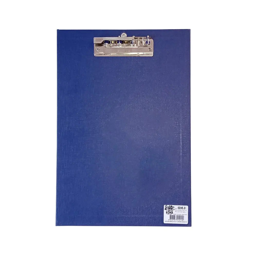 Prancheta A4 plastificada azul Roma, 34x22,5cm, para documentos, resistente e prática para organização e apresentação.