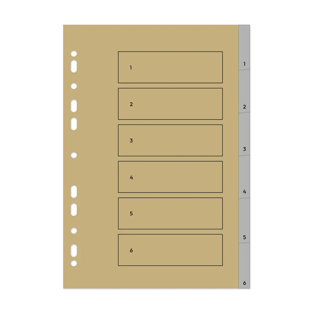 Separadores de plástico A4 numerados 1-6 da Roma para organização de documentos com cores distintas.