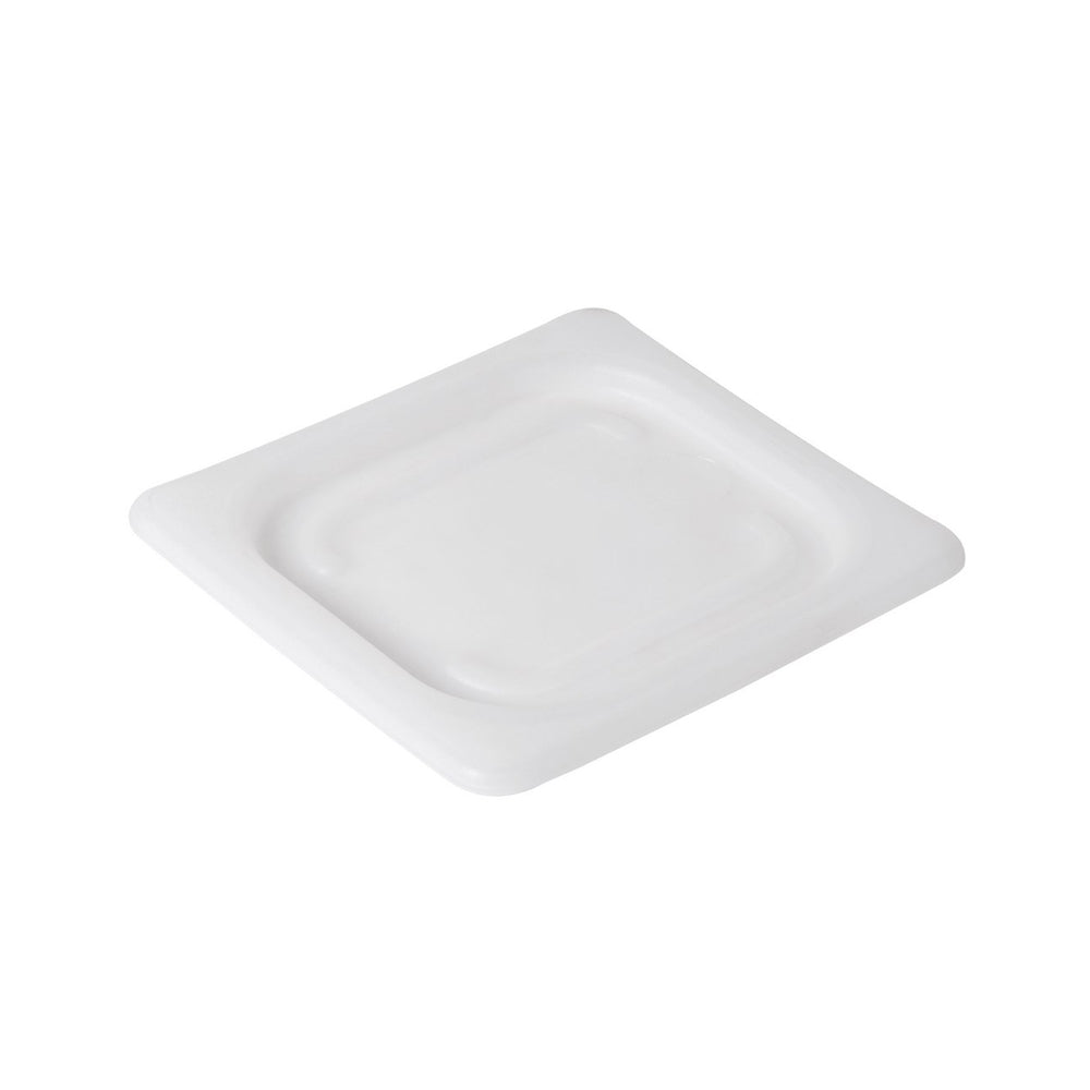 Tampa branca flexível para recipiente de frios 1/6, medida 176x162mm, da Rubbermaid, ideal para armazenar alimentos frios e quentes.
