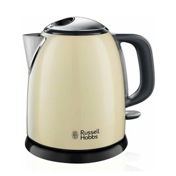 Jarro elétrico Mini Colours Plus da Russell Hobbs na cor creme, com design compacto e detalhes coloridos.