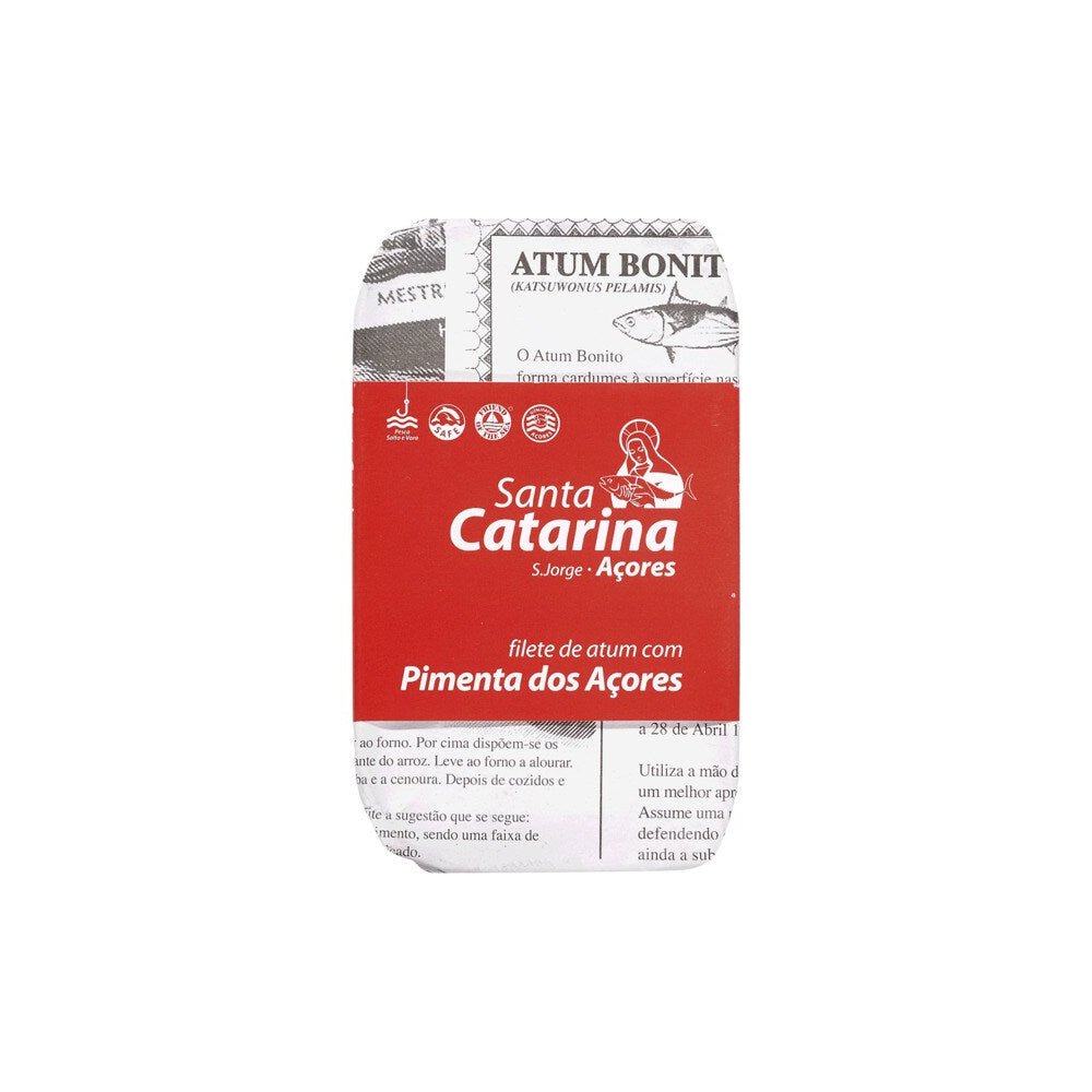 Filete de atum Santa Catarina com pimenta Açores, embalagem de 120g, mercearia, produto de peixe.