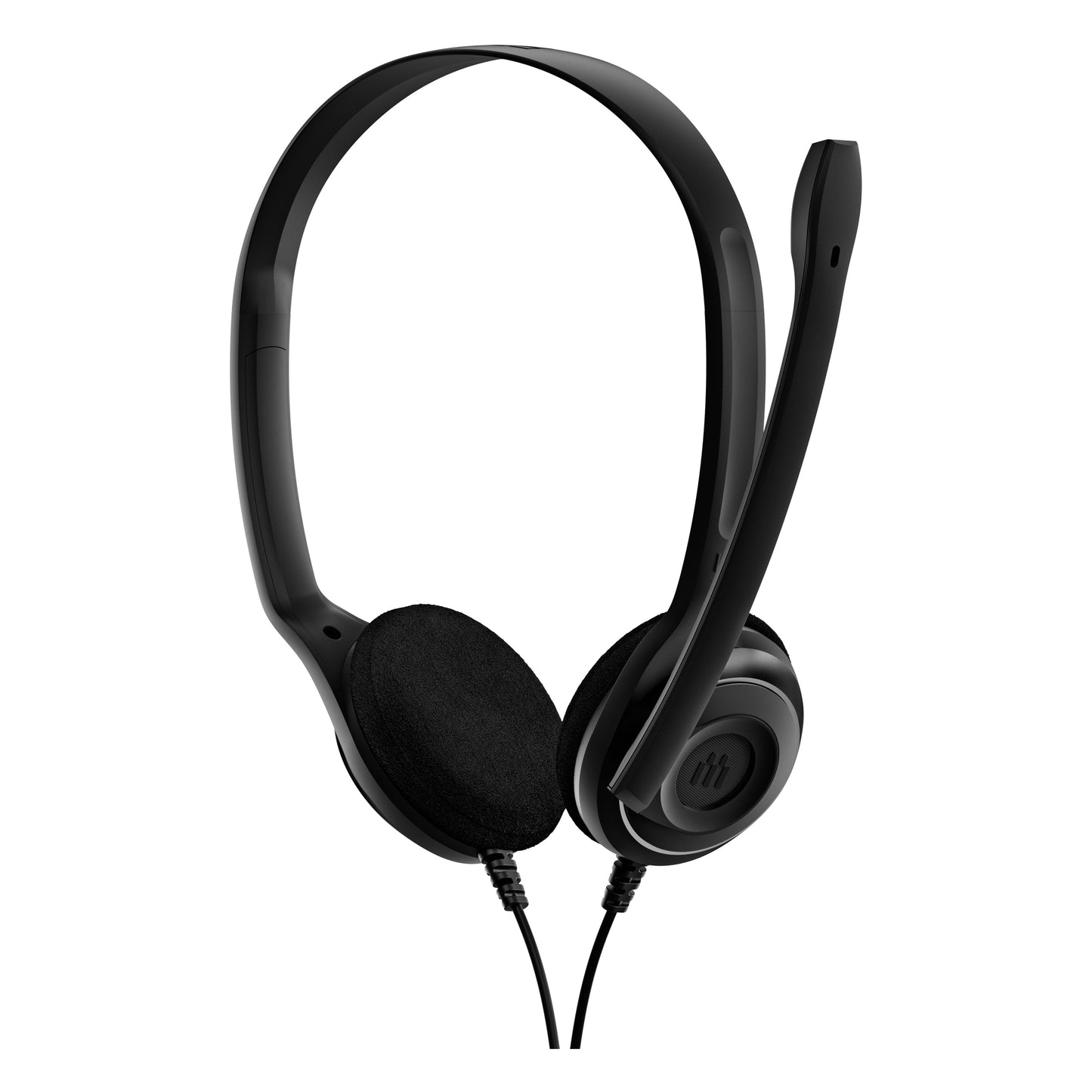 Fone de ouvido USB Sennheiser EPOS PC 8 preto para chamadas e trabalho intenso, com microfone ajustável e design confortável.
