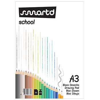 Bloco de Desenho A3 SmartD, 125g, com 25 folhas, ideal para artistas e desenhos de alta qualidade.