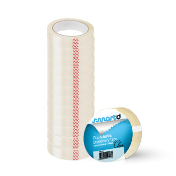 Fita adesiva transparente SmartD, 12mm x 33m, ideal para embalagens, com acabamento forte e durável.