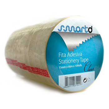 Fita adesiva transparente SmartD, 15mm x 66m, ideal para embalagens, com acabamento resistente e fácil de usar.