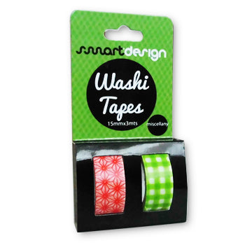 Fita adesiva Washi Tape decorativa da SmartD, kit com duas unidades, com padrão colorido e designs variados.