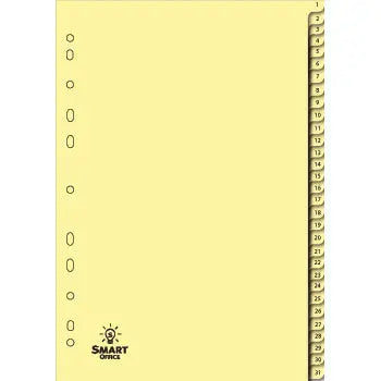 Separadores em cartolina SmartD A4 numerados de 1 a 31 para organização de documentos.