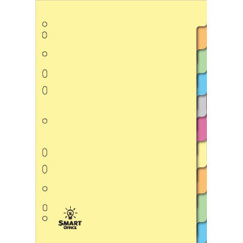 Separadores A4 de cartolina da SmartD, pack com 10 unidades, em cores variadas, usados para organização de documentos.