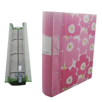 Pasta arquivo Smead Marimekko rosa com 4 argolas, tamanho 315x260x53mm, para organização de documentos.
