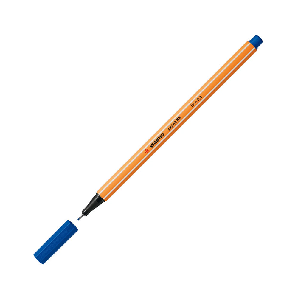 Marcador Stabilo Point 88/41 azul com ponta fina de 0,4mm, ideal para controle preciso em desenhos e escrita.