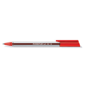 Esferográfica Staedtler Ball 432M vermelha, ponta de 0,45mm, escrita suave e precisa, unidade.