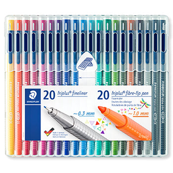 Conjunto de 20 marcadores finos Staedtler com cores variadas e estojo de feltro com 40 peças para desenho e escrita.
