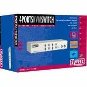 Switch KVM Sweex de 2 portas para conexão de teclado, rato e monitor, com cabos e botões de troca manual.