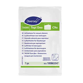 Saquetas de ambientador Tapì Deo para sacos de aspirador, fragrância duradoura, marca Tasky, disposição visível na imagem.