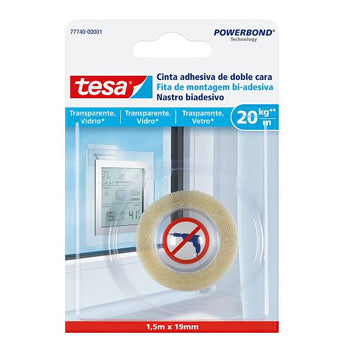 Fita dupla face Powerbond Tesa 19mm x 1,5m, fita de montagem bi-adesiva resistente a 20kg, aplicada em superfície.