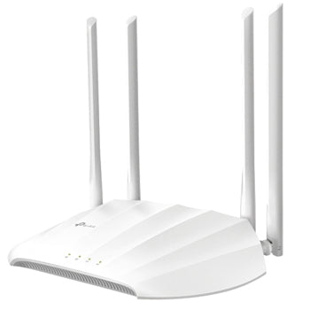 Ponto de acesso TP-Link com extensor de sinal AC1200, velocidade de até 867Mbps e 300Mbps, conectado a uma parede.