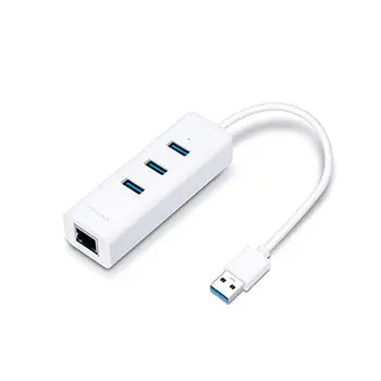 Adaptador USB 3.0 para Ethernet Gigabit com 3 portas USB-A da TP-Link, conexão rápida e estável para computadores.