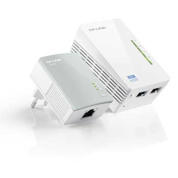 Kit de adaptadores PowerLine TP-Link com Wi-Fi 300Mbps e conexão rápida para internet estável em residências.