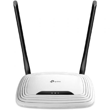 Roteador Wi-Fi TP-LINK TL-WR841N EU com velocidade de 300Mbps, 4 portas LAN e 1 porta WAN, vista frontal do aparelho