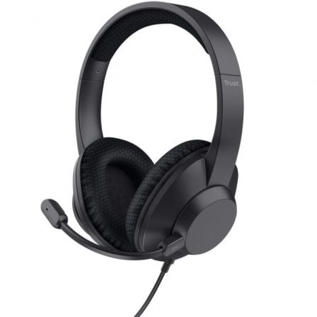 Fone de ouvido USB Trust Ayda Max com microfone para PC e jogos, modelo preto, com almofadas confortáveis e controle de volume