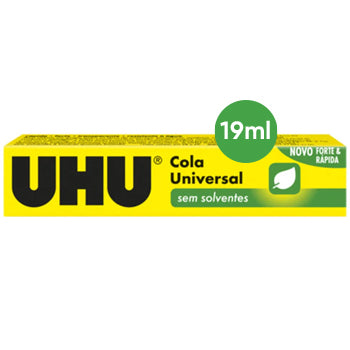 Cola universal UHU 019ml sem solventes na bisnaga, cola forte para diversos materiais, embalagem compacta e prática