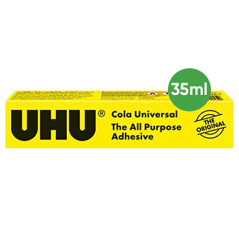 Cola Universal UHU de 35ml, fixação rápida e eficaz, em embalagem com tubo de cola branca da marca UHU
